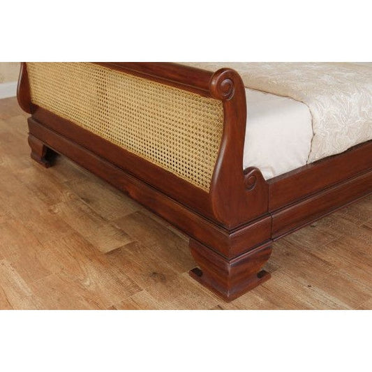 Mahogany French Rattan Sleigh Bed