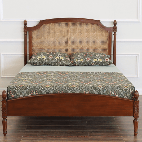 Clarissa Rattan Bed with Low Footboard - Wax Finish / White Paint