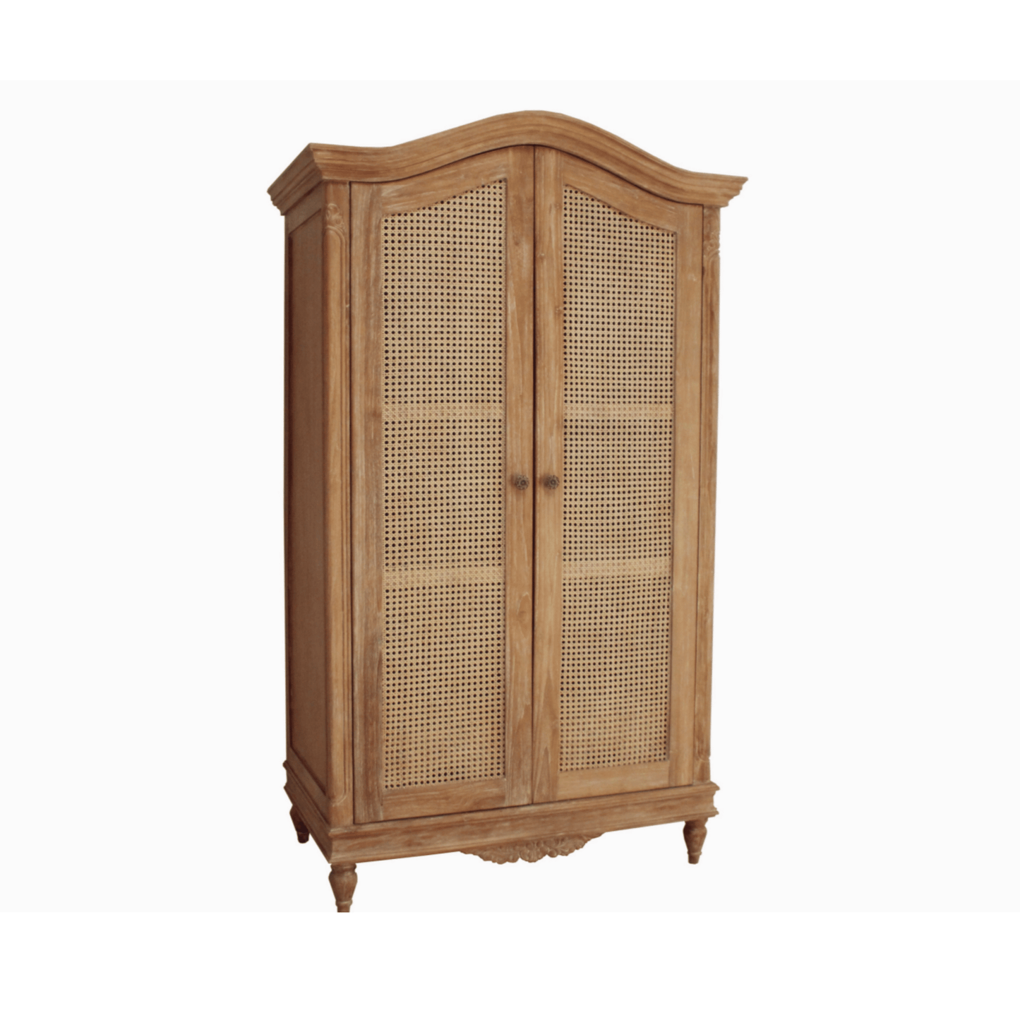 Belle French Weathered Wardrobe with Rattan Panelled Doors - Teak