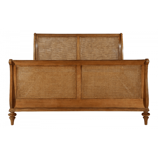 Rattan High End Sleigh Bed - Mindi Ash Wood