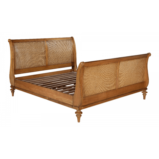 Rattan High End Sleigh Bed - Mindi Ash Wood