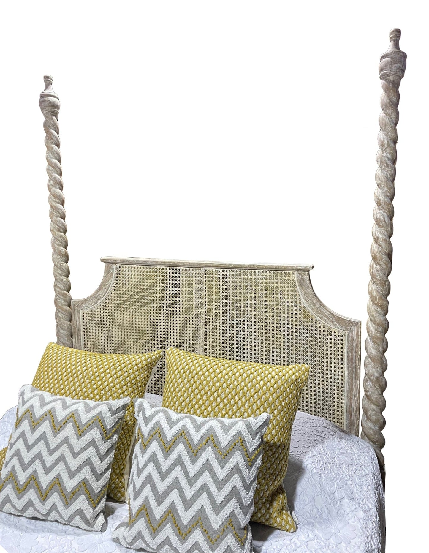 Barley Twist Four Poster Bed - Weathered Teak and Rattan