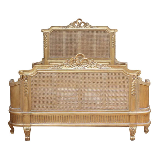 Antoinette French Rattan Bed Frame - Antique Gold Leaf