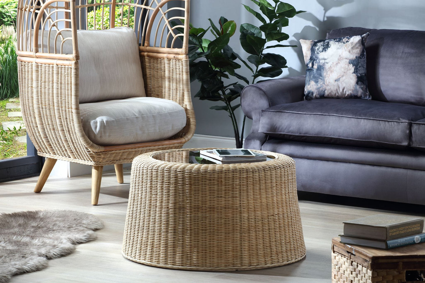 Natural Woven Rattan Round Coffee Table