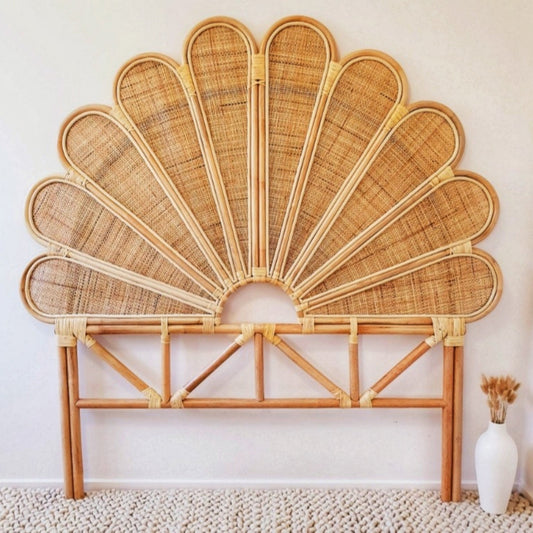 Floral Peacock Handcrafted Wicker Rattan Headboard - Custom Made