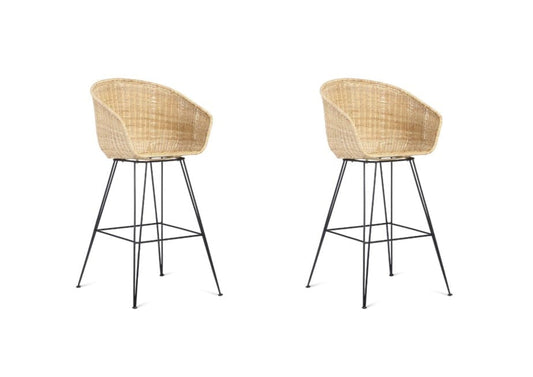 Set of 2 Natural Rattan Porto Bar Stool Chairs