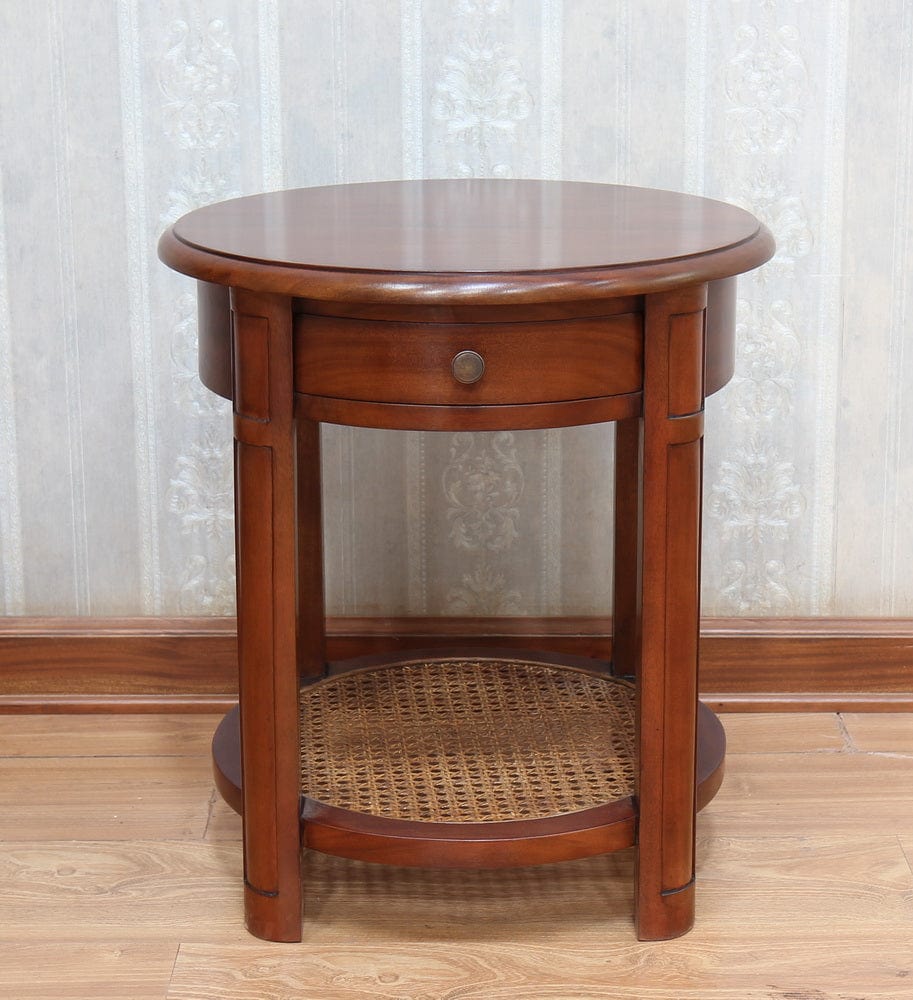 Hemingway Round Side Table with Rattan Base