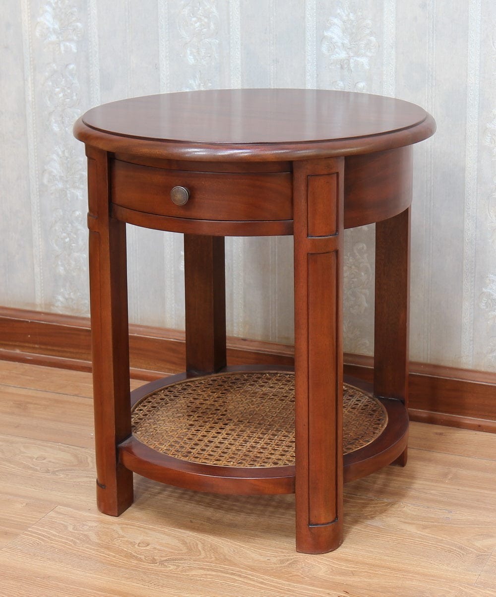 Hemingway Round Side Table with Rattan Base