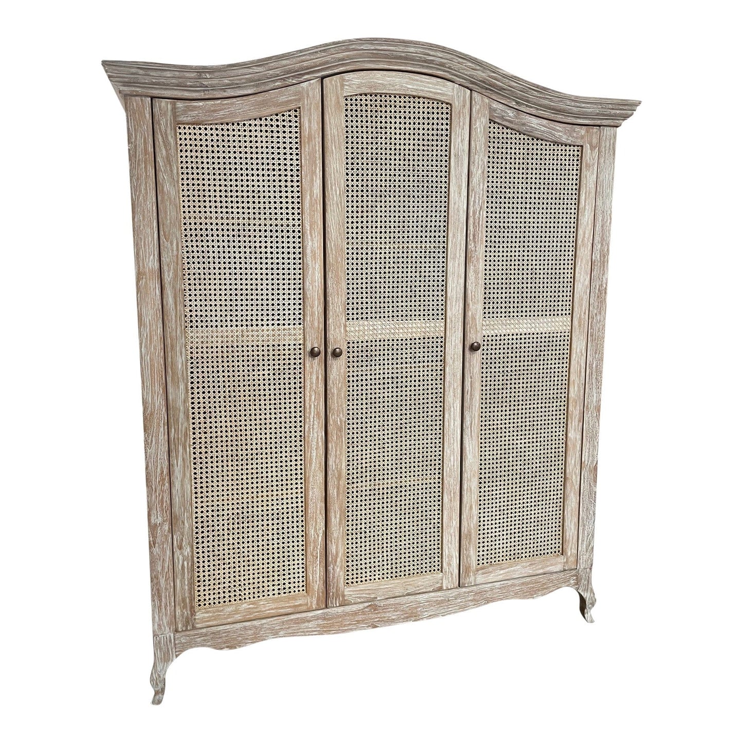 Eloise French Weathered Triple Rattan Wardrobe - Teak