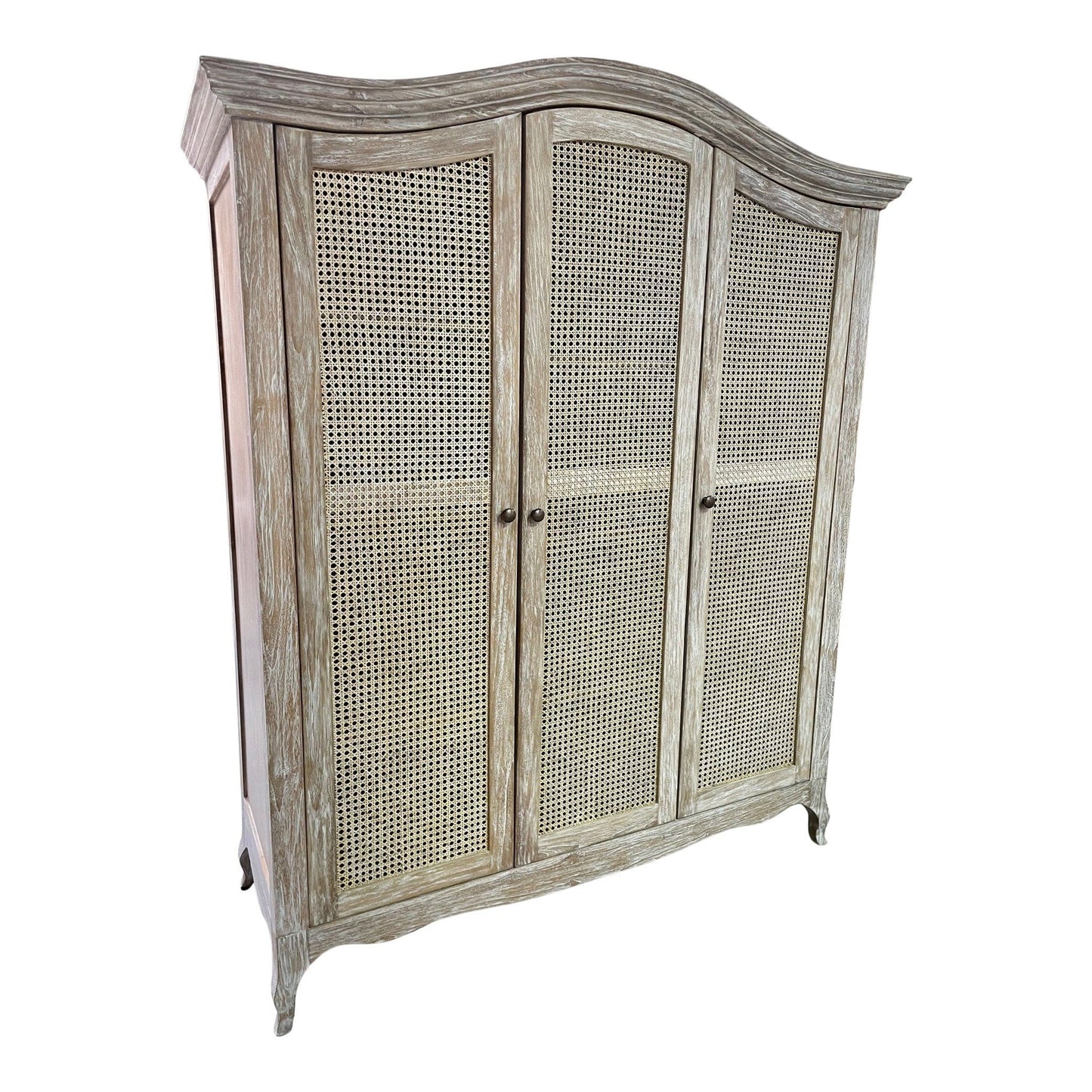 Eloise French Weathered Triple Rattan Wardrobe - Teak