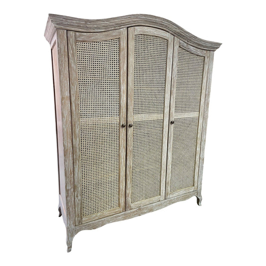 Eloise French Weathered Triple Rattan Wardrobe - Teak