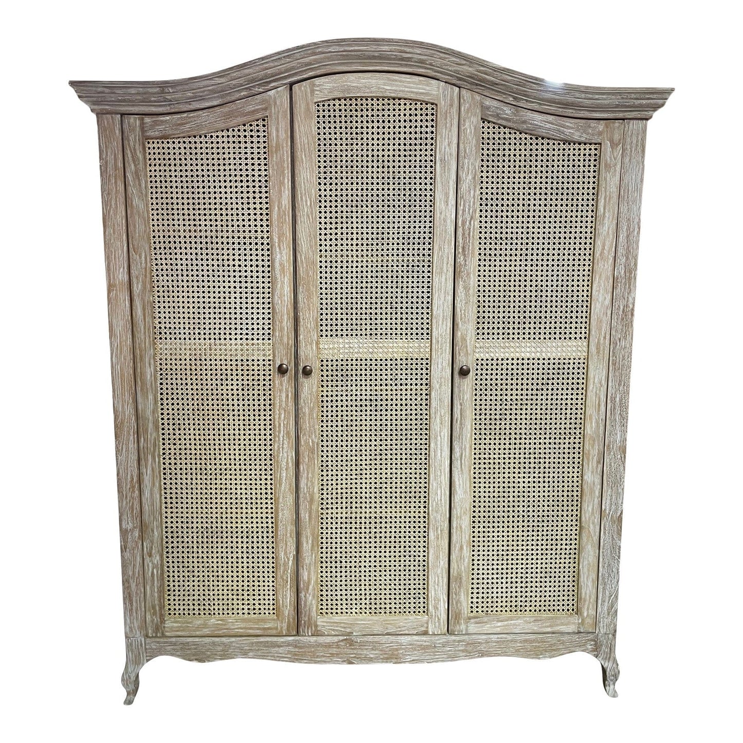 Eloise French Weathered Triple Rattan Wardrobe - Teak