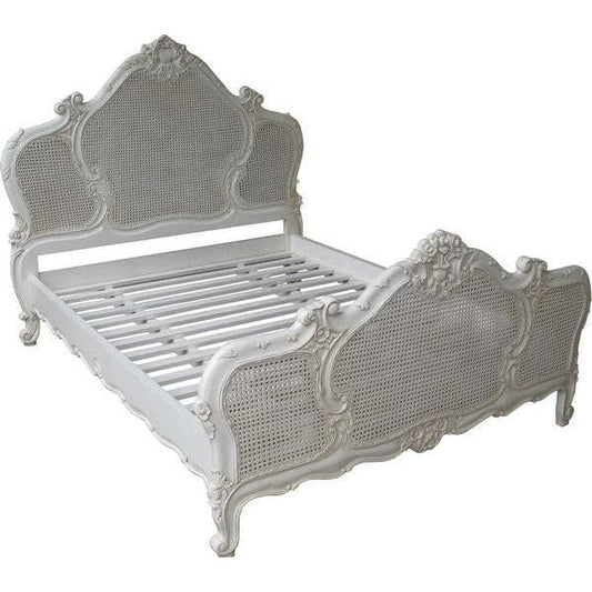 French Arch Rattan Bed Frame - Antique White Paint